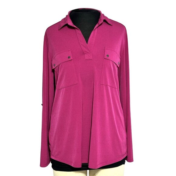 Jones New York Womens Long Sleeve Blouse Size M Magenta Polyester Elastane - Picture 1 of 5